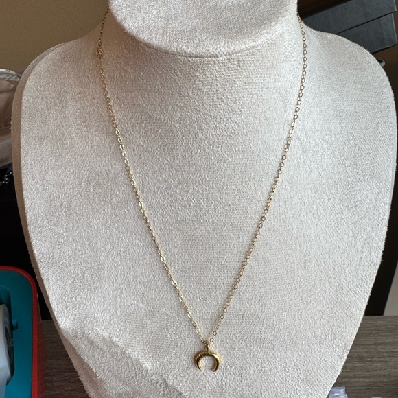 Gold Crescent Pendant Necklace - Picture 2 of 4